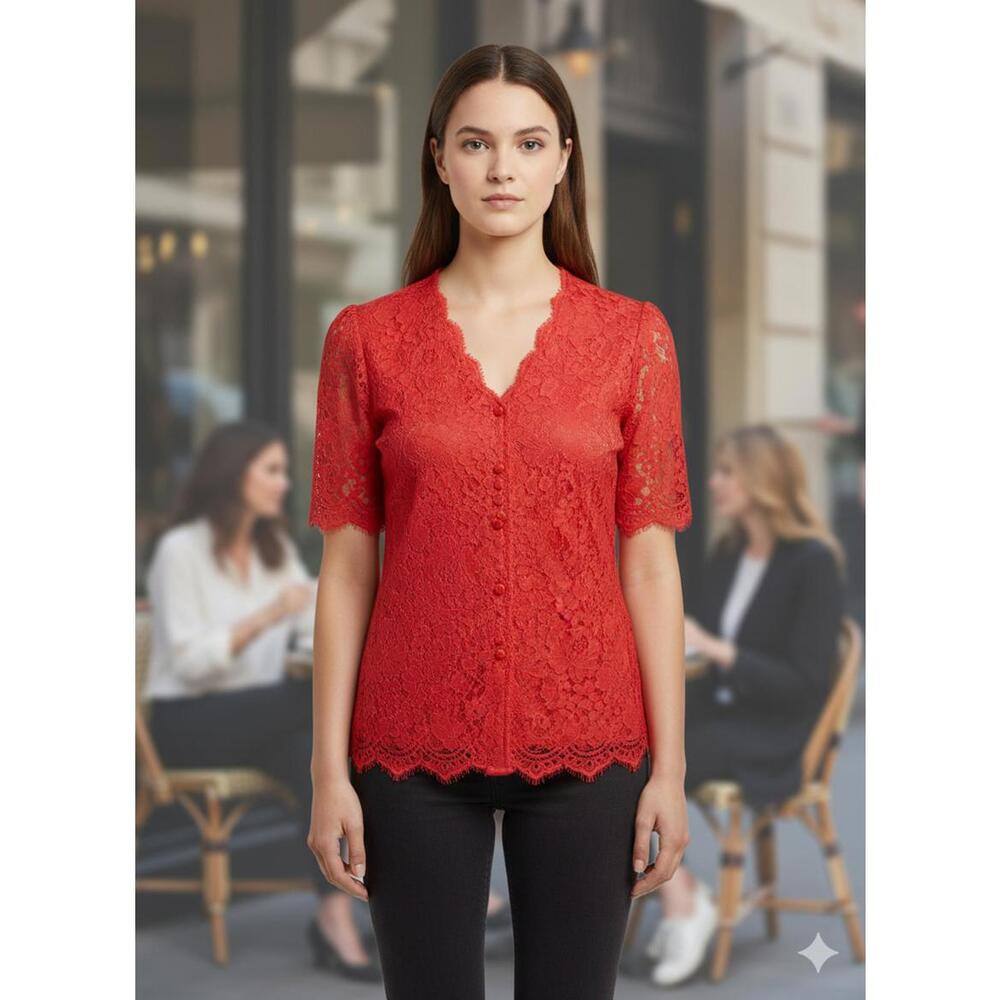 Isaac Mizrahi Live! Women’s Top Short Sleeves made of a delicate lace Size S